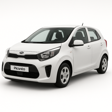 Witte compacte auto met een modern ontwerp en drie deuren.